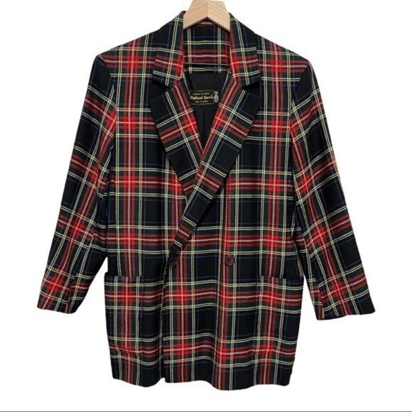Highland Queen Black Tartan Double breasted Virgin Wool Blazer Jacket Size 10 - Picture 1 of 7